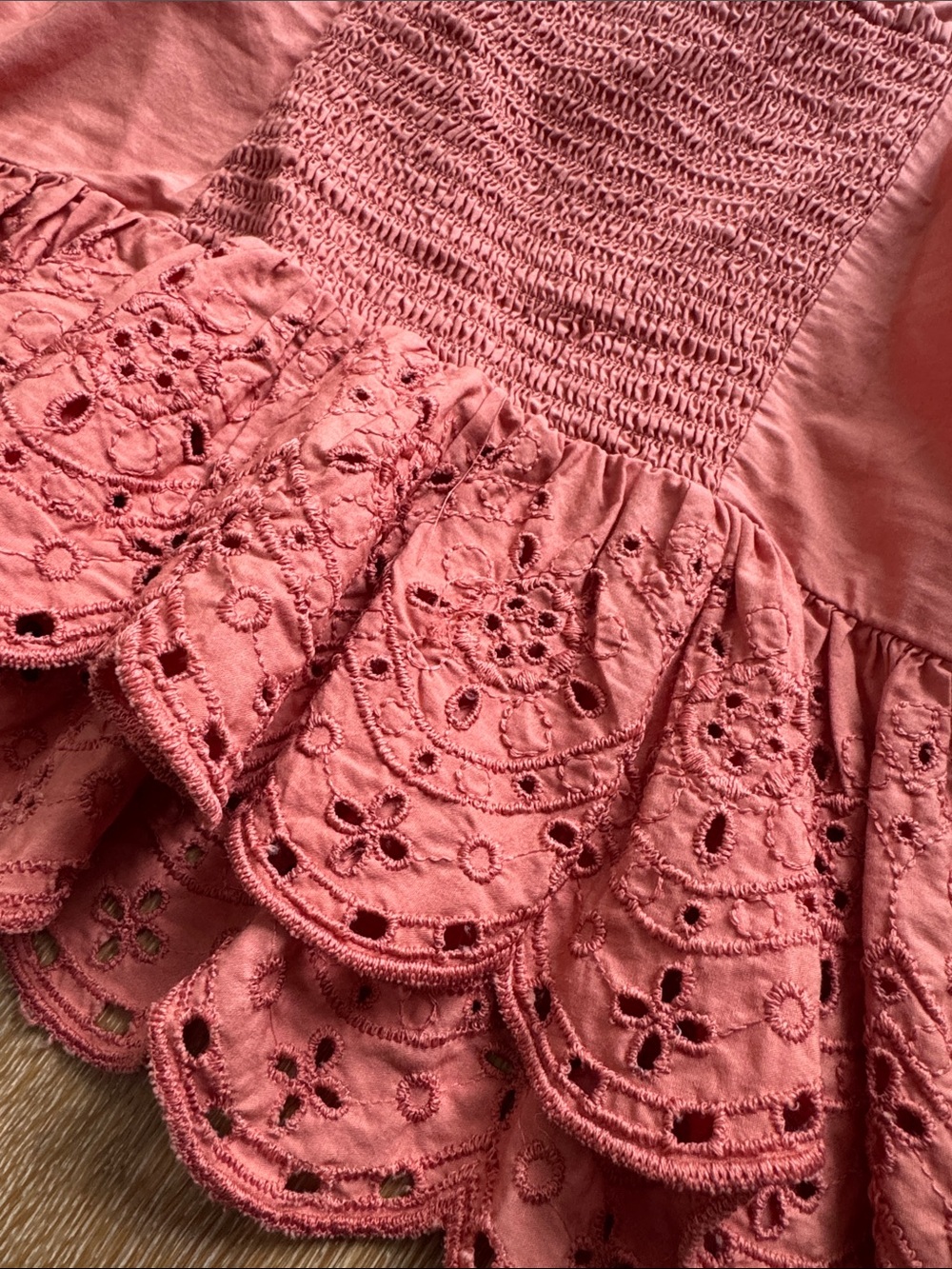 Express Coral Eyelet Ruffle Crop Top - Picture 4 of 7